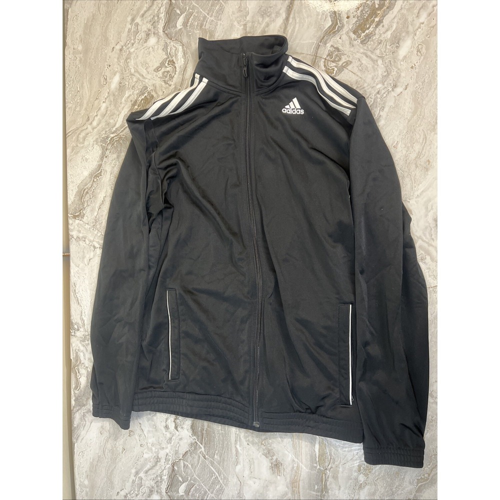 Adidas Black‎ & White Striped Track Suit Jacket Zip Up Size Large